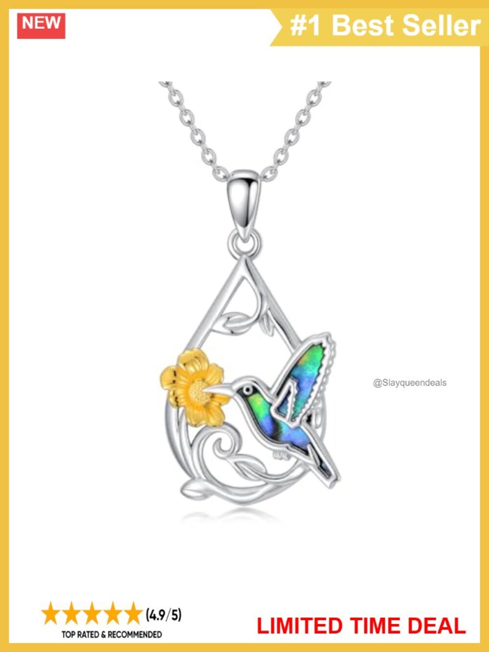 925 Sterling Silver Hummingbird Flower Pendant Necklace 18+2 in Chain